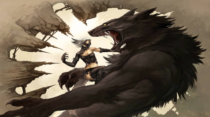 wolf, fighting, werewolves, girl