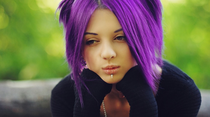 dyed hair, piercing, face, girl