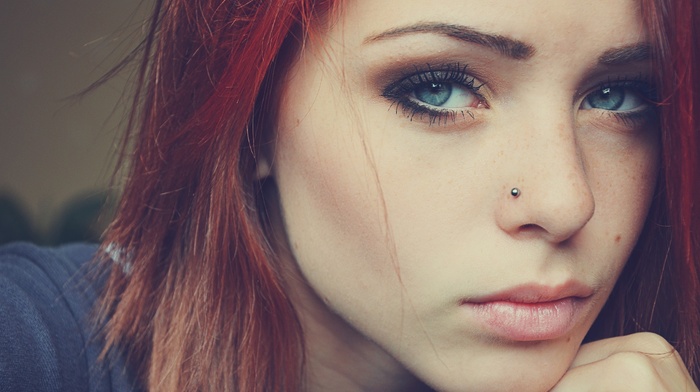 blue eyes, girl, redhead, Lana Branishti