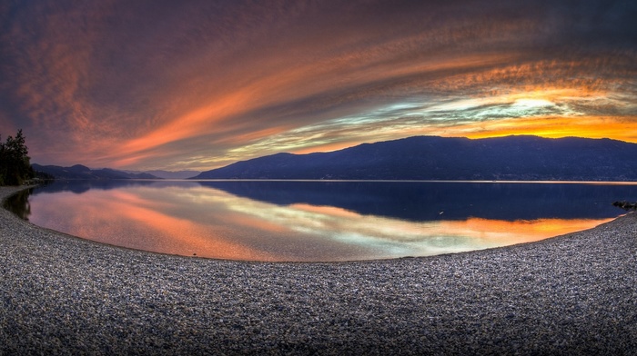 fisheye lens, sunset, nature, lake, landscape