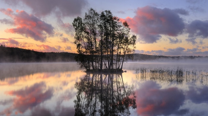 HDR, sunset, lake, landscape, nature