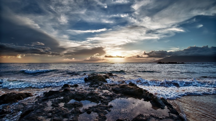 HDR, nature, sea, sunset