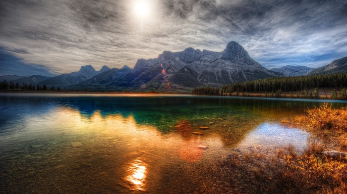 mountain, sunset, reflection, landscape, lake, HDR, nature, Canada