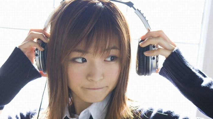 girl, headphones, Asian