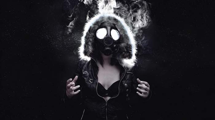 smoke, girl, black, gas masks