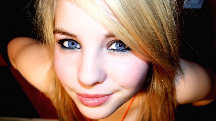 eyes, blue eyes, smiling, blonde, girl, face