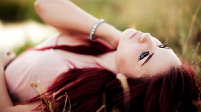 grass, face, lying down, girl, tosha mccarter, redhead, looking up