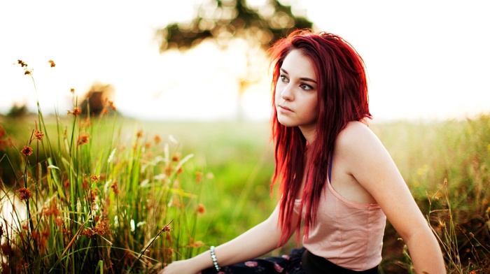 grass, redhead, girl, bokeh, face, tosha mccarter