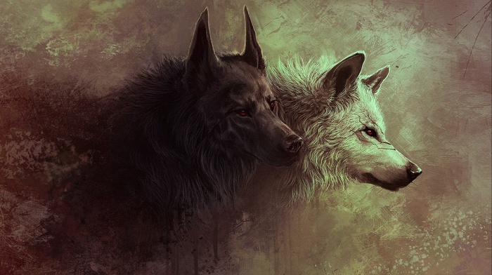 wolf, artwork, red eyes, animals