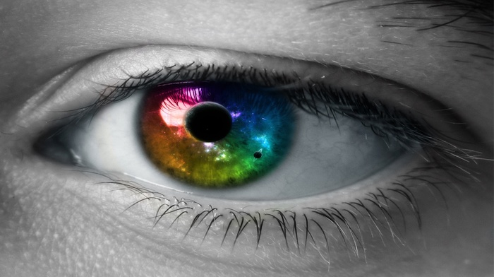 eyes, selective coloring, colorful, closeup