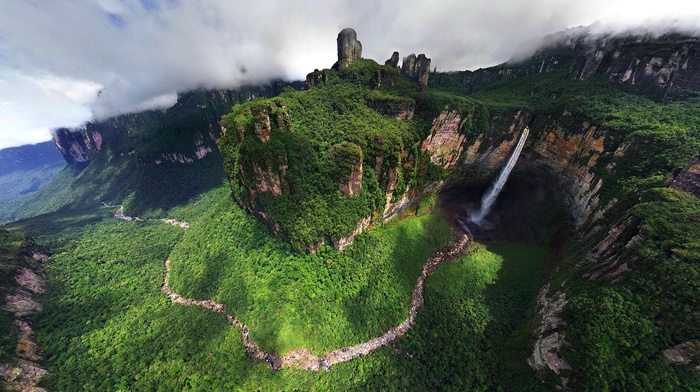 Dragon Falls, angel falls, river, landscape, Venezuela, mountain, waterfall, nature