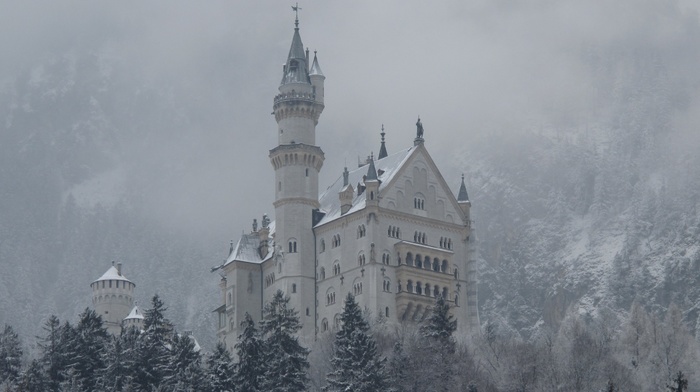 winter, Gothic, Germany, architecture, snow, castle, Schloss Neuschwanstein