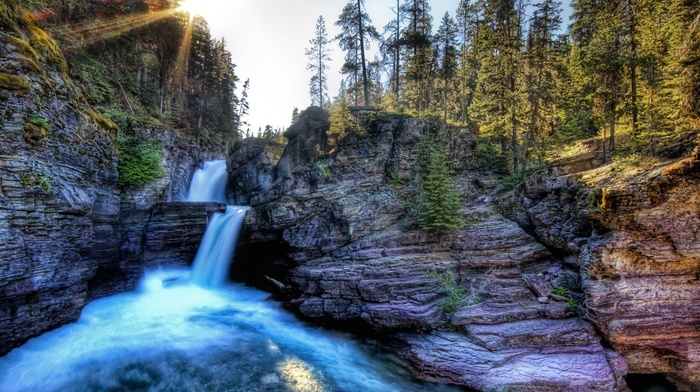 landscape, water, sunlight, waterfall