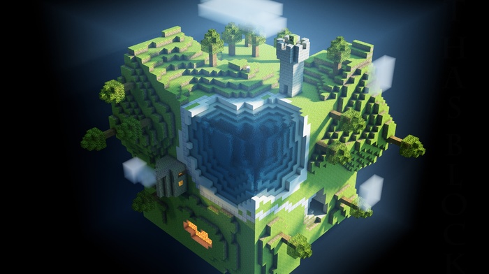 pixels, cube, world, Minecraft, video games, anime