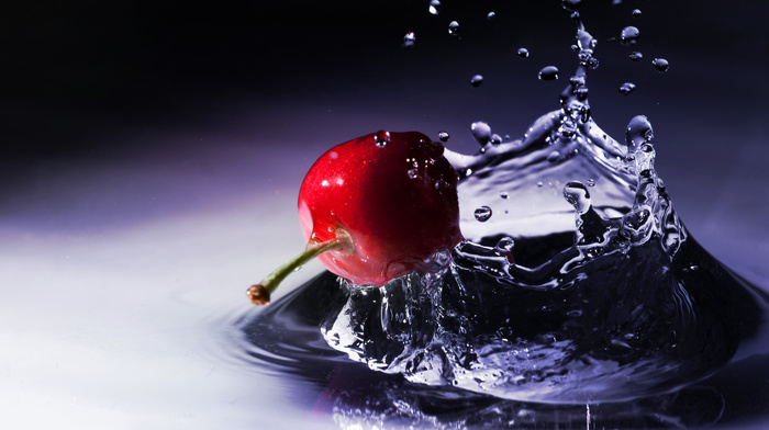 splash, cherry, macro