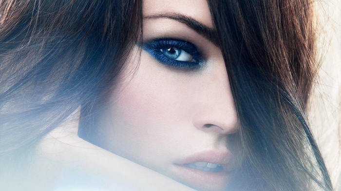 blue eyes, brunette, face, portrait, Megan Fox