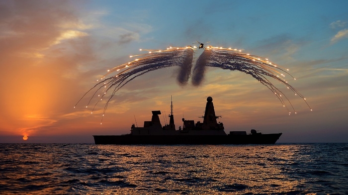 flares, Royal Navy, Type 45, navy, ship, Destroyer