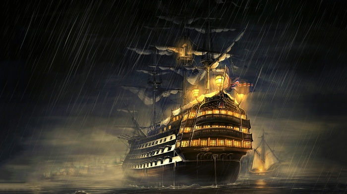 Manowar, Royal Navy, ship, water, rain, sea, sailing ships, sailing ship, navy
