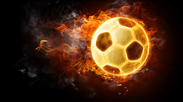 black background, soccer, fire, 3D