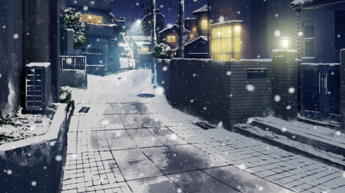 Japan, night, city, snow