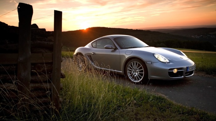 cars, sunset, mountain, gray, fence