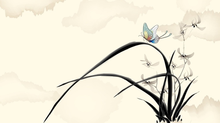 butterfly, stunner, flowers, drawing