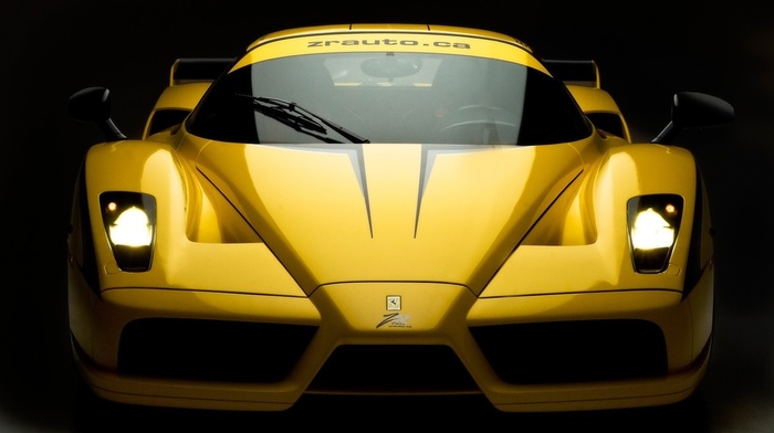 ferrari, yellow, cars, headlights