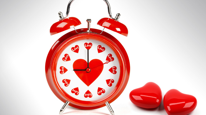 red, clocks, white, hearts, colors, love