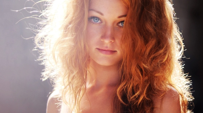 girl, blue eyes, face, redhead