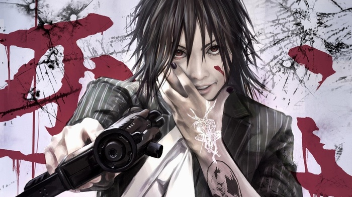 art, tattoo, gun, anime, girl