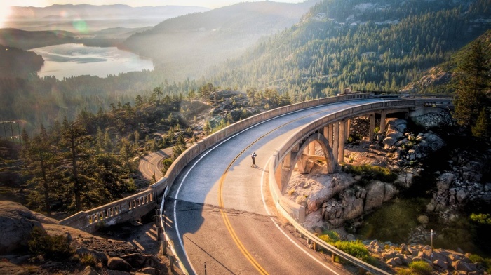 longboarding, nature, road, sea, street