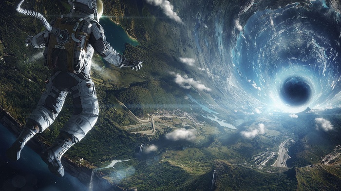 space, anime, tunnel, Earth, astronaut, fantasy art