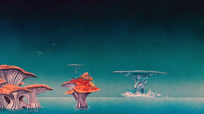 mushroom, sea, water, landscape, fantasy art