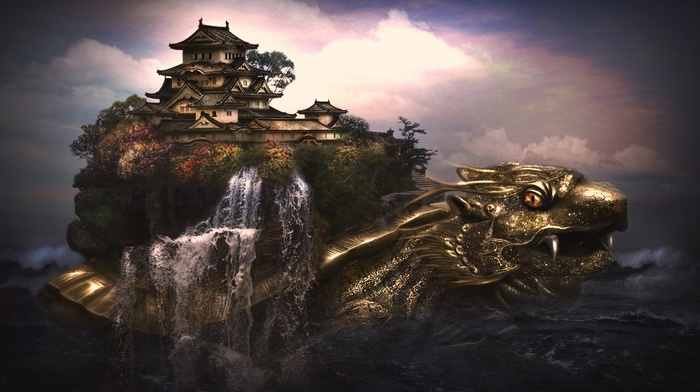 digital art, fantasy art, turtle, dragon