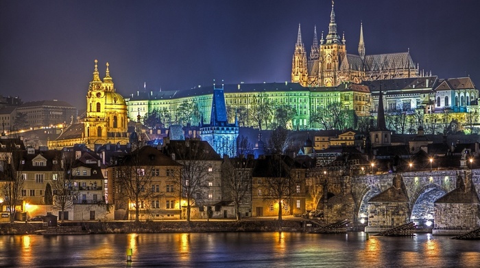 reflection, water, houses, cities, castle