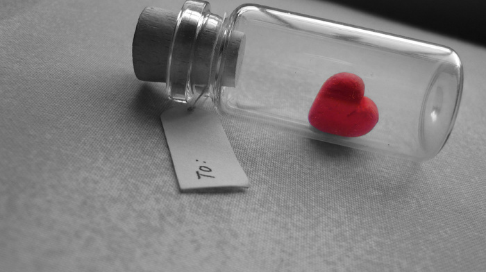 gift, mood, heart, love, gray background, bottle, macro