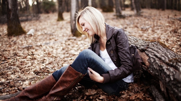 blonde, forest, depth of field