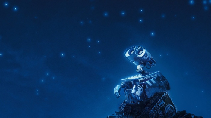 night, robot, movies, walle, pixar animation studios, stars