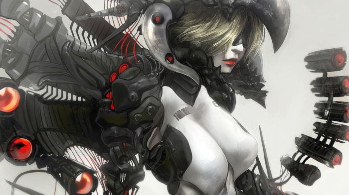 fantasy art, artwork, ghost in the shell, androids, girl, cyborg