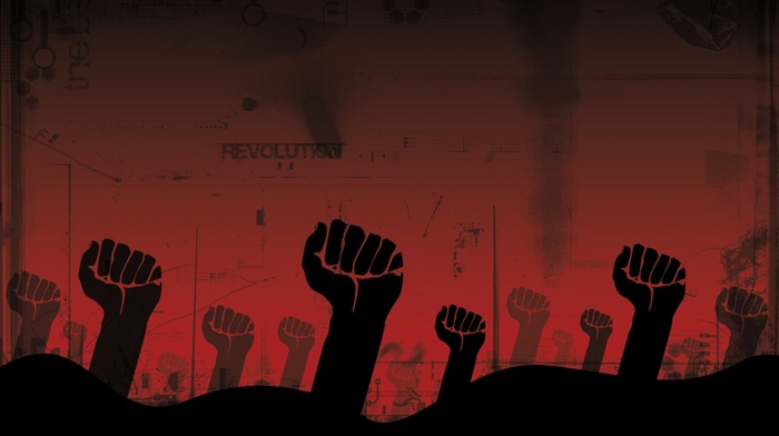 revolution, fists, red