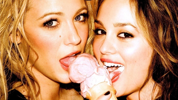ice cream, blake lively, face, gossip girl, tongues, Leighton Meester