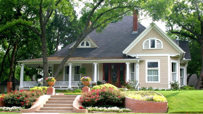 trees, cities, house, flowers