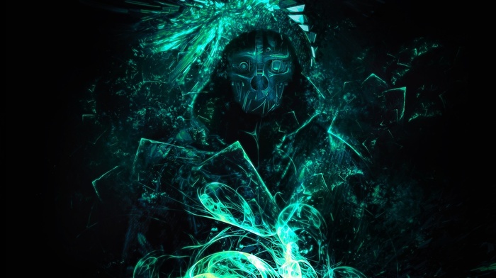 Dishonored, simple background, Corvo Attano, Corvo, video games, artwork, glowing