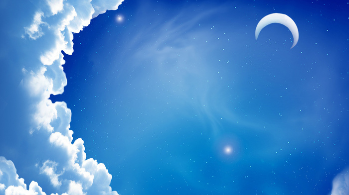 clouds, moon, minimalism, sky, star, stars, night