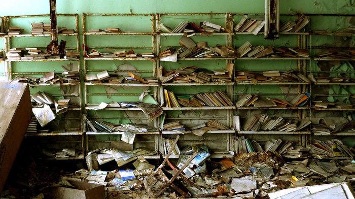 old paper, old building, anime, books, apocalyptic