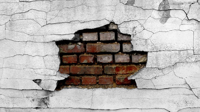 bricks, broken, cracked
