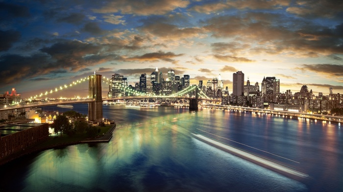 bridge, Brooklyn Bridge, city, cityscape, New York City