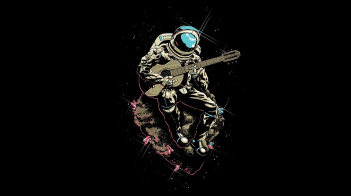 musicians, astronaut, space, asteroid, guitar