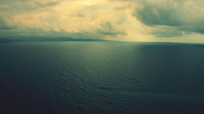 sky, sea, loneliness, boat, clouds, landscape