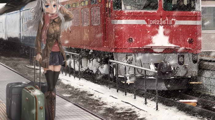 train station, anime girls, anime, train